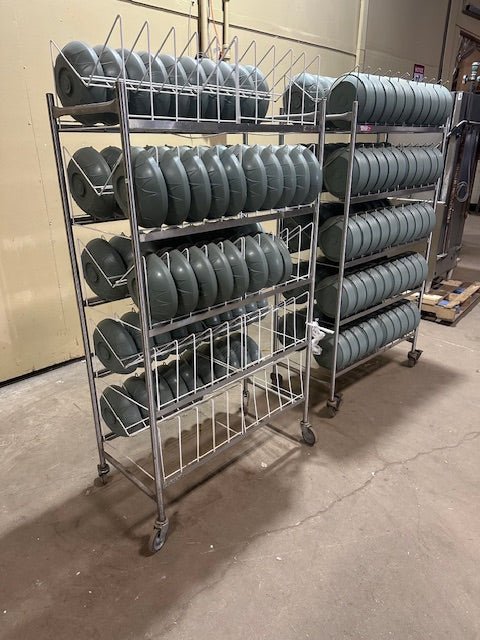 COMMERCIAL HD LOT OF 117 INSULATED DOMES & 152 BASES w/2 ROLLING RACKS - Bargains R Ours - #collection_name#