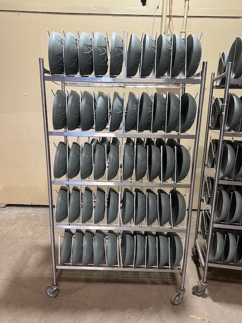 COMMERCIAL HD LOT OF 117 INSULATED DOMES & 152 BASES w/2 ROLLING RACKS - Bargains R Ours - #collection_name#