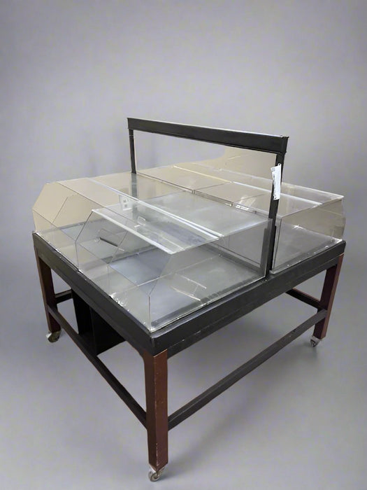 CUSTOM BUILT STEEL FRAMED DOUBLE SIDED ACRYLIC DISPLAY CART MERCHANDISER SELF SERVICE ON CASTERS - Bargains R Ours - #collection_name#