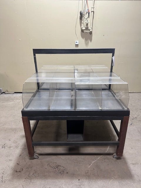 CUSTOM BUILT STEEL FRAMED DOUBLE SIDED ACRYLIC DISPLAY CART MERCHANDISER SELF SERVICE ON CASTERS - Bargains R Ours - #collection_name#