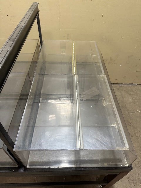 CUSTOM BUILT STEEL FRAMED DOUBLE SIDED ACRYLIC DISPLAY CART MERCHANDISER SELF SERVICE ON CASTERS - Bargains R Ours - #collection_name#