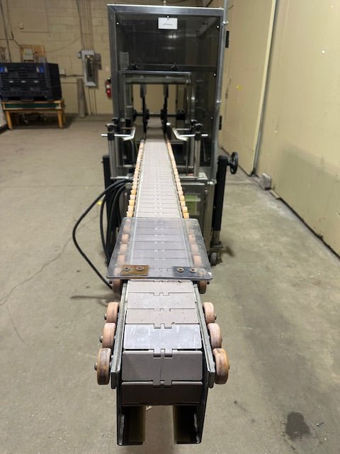 CUSTOM MADE BOX TURNER#1 BOX FLIPPER MACHINE WITH 8 INCH WIDE CONVEYOR ON CASTERS - Bargains R Ours - #collection_name#