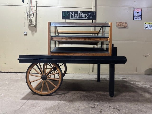 CUSTUM BUILT LIGHTED BAKERY WAGON WOODEN/GLASS HIGH END FINISHED DOUBLE SIDED 4 SHELF SELF SERVICE DISPLAY MERCHANDISER - Bargains R Ours - #collection_name#