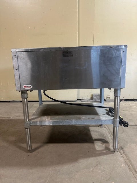 EAGLE GROUP 2 WELL STATIONARY GAS/PROPANE HOT FOOD TABLE WITH GALVANIZED SHELF AND ADJUSTABLE LEGS - Bargains R Ours - #collection_name#