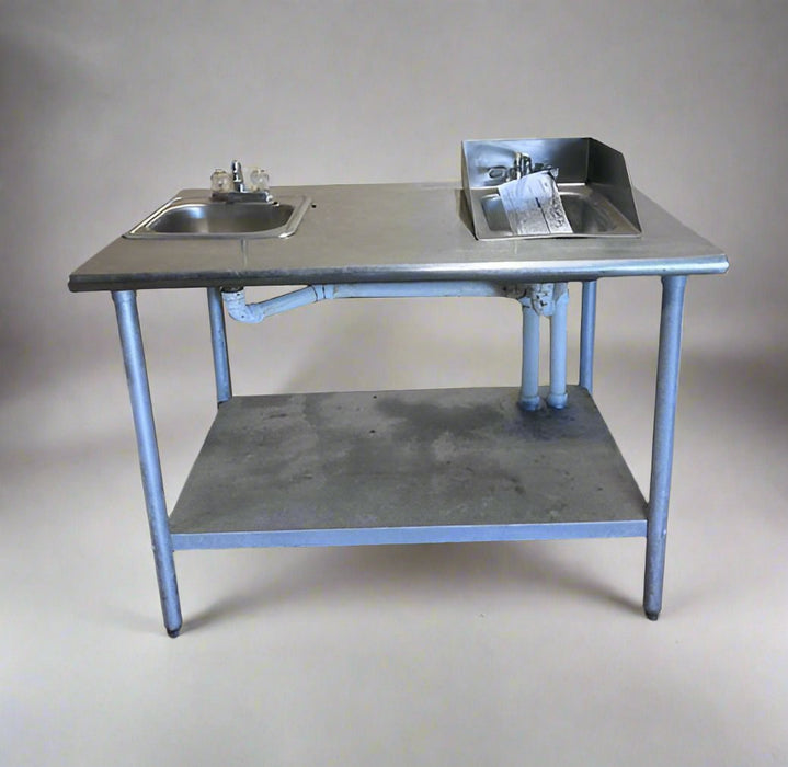 EAGLE GROUP STAINLESS STEEL PREP TABLE WITH 2 SINKS AND SHELF HOT/COLD WATER LINE HOOK UPS - Bargains R Ours - #collection_name#