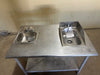 EAGLE GROUP STAINLESS STEEL PREP TABLE WITH 2 SINKS AND SHELF HOT/COLD WATER LINE HOOK UPS - Bargains R Ours - #collection_name#