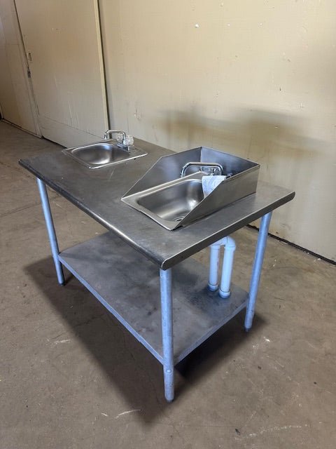 EAGLE GROUP STAINLESS STEEL PREP TABLE WITH 2 SINKS AND SHELF HOT/COLD WATER LINE HOOK UPS - Bargains R Ours - #collection_name#