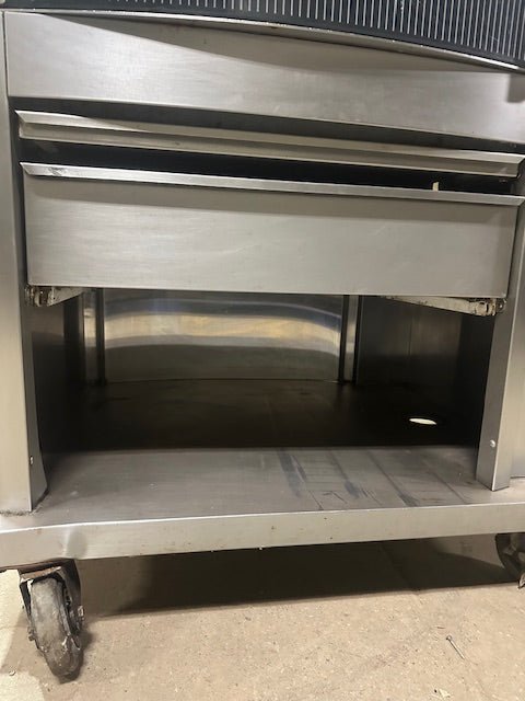 FRI - JADO DUAL PHASE HEAVY DUTY COMMERCIAL DOUBLE PASS ROTISSERIE CHICKEN OVEN WITH&nbsp;9 CHICKEN HOLDER BASKETS WITH GREASE CATCHER PANS AND BOTTOM STORAGE COMPARTMENTS AND 2 DRAWERS - Bargains R Ours - #collection_name#