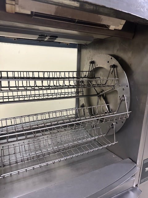 FRI - JADO DUAL PHASE HEAVY DUTY COMMERCIAL DOUBLE PASS ROTISSERIE CHICKEN OVEN WITH&nbsp;9 CHICKEN HOLDER BASKETS WITH GREASE CATCHER PANS AND BOTTOM STORAGE COMPARTMENTS AND 2 DRAWERS - Bargains R Ours - #collection_name#