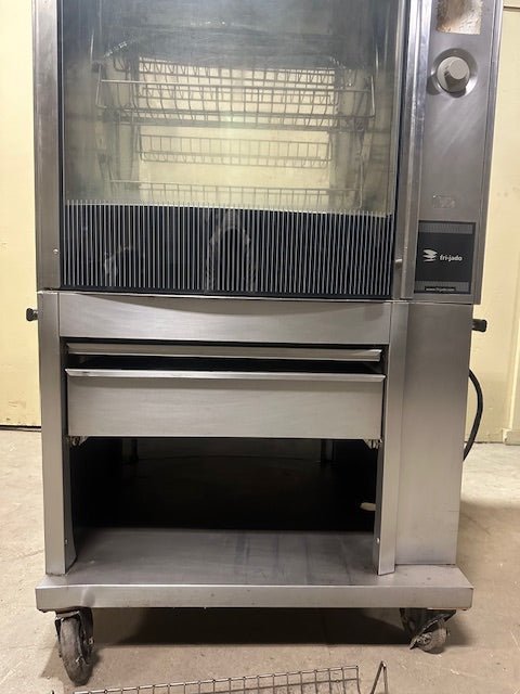 FRI - JADO DUAL PHASE HEAVY DUTY COMMERCIAL DOUBLE PASS ROTISSERIE CHICKEN OVEN WITH&nbsp;9 CHICKEN HOLDER BASKETS WITH GREASE CATCHER PANS AND BOTTOM STORAGE COMPARTMENTS AND 2 DRAWERS - Bargains R Ours - #collection_name#