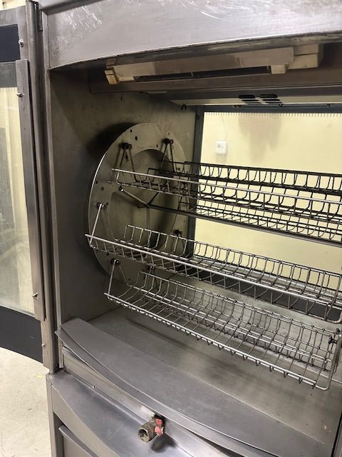 FRI - JADO DUAL PHASE HEAVY DUTY COMMERCIAL DOUBLE PASS ROTISSERIE CHICKEN OVEN WITH&nbsp;9 CHICKEN HOLDER BASKETS WITH GREASE CATCHER PANS AND BOTTOM STORAGE COMPARTMENTS AND 2 DRAWERS - Bargains R Ours - #collection_name#