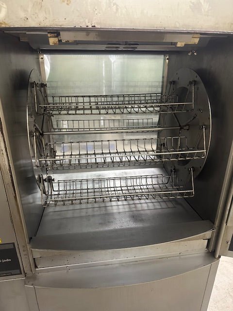 FRI - JADO DUAL PHASE HEAVY DUTY COMMERCIAL DOUBLE PASS ROTISSERIE CHICKEN OVEN WITH&nbsp;9 CHICKEN HOLDER BASKETS WITH GREASE CATCHER PANS AND BOTTOM STORAGE COMPARTMENTS AND 2 DRAWERS - Bargains R Ours - #collection_name#