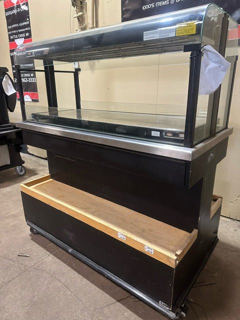 HATCO FOOD WARMER DISPLAY ON ROLLING KASON CABINET, GLASS COVERING CASE WARMING SHELF- Bargains R Ours - #collection_name#