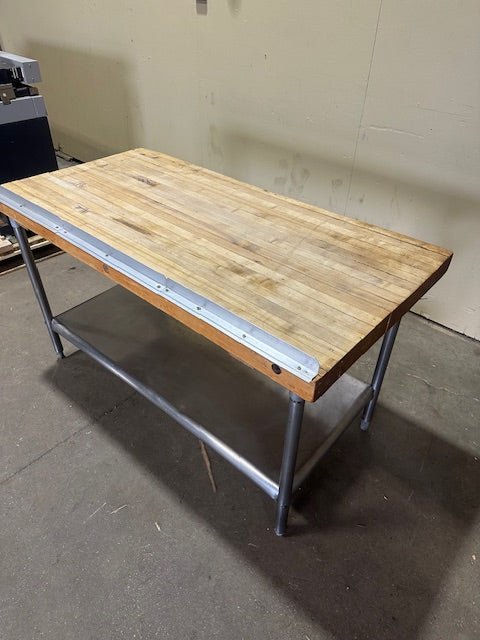 HEAVY DUTY COMMERCIAL CUSTOM BUILT BUTCHER TABLE WITH STAINLESS STEEL UNDER SHELF ON LEGS - Bargains R Ours - #collection_name#