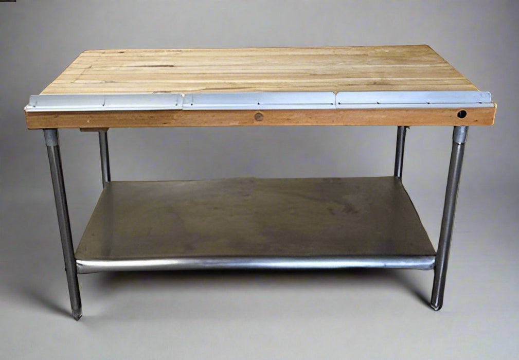 HEAVY DUTY COMMERCIAL CUSTOM BUILT BUTCHER TABLE WITH STAINLESS STEEL UNDER SHELF ON LEGS - Bargains R Ours - #collection_name#