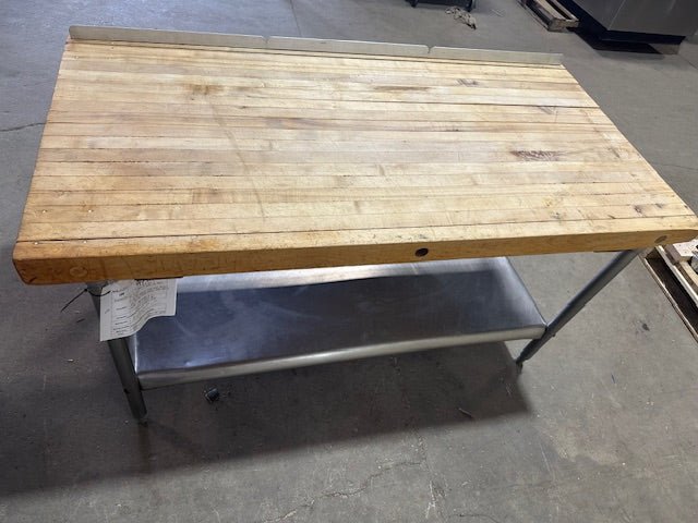 HEAVY DUTY COMMERCIAL CUSTOM BUILT BUTCHER TABLE WITH STAINLESS STEEL UNDER SHELF ON LEGS - Bargains R Ours - #collection_name#