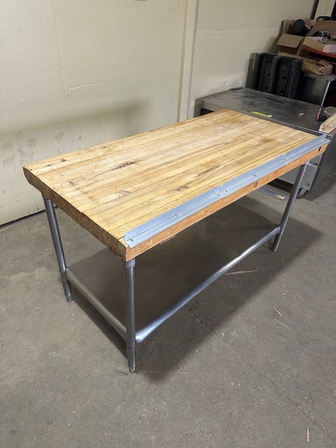 HEAVY DUTY COMMERCIAL CUSTOM BUILT BUTCHER TABLE WITH STAINLESS STEEL UNDER SHELF ON LEGS - Bargains R Ours - #collection_name#