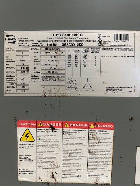 HPS ENERGY EFFICIENT DISTRIBUTION TRANSFORMER MODEL SG3C0015KD - Bargains R Ours - #collection_name#