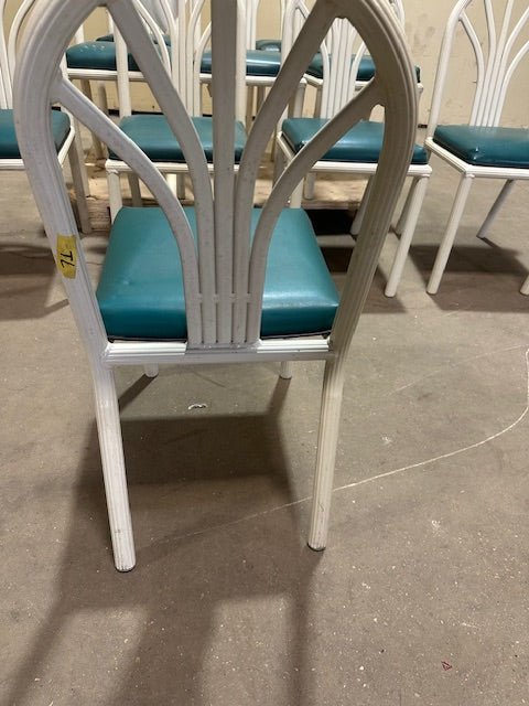 ****LOT OF 10**** LIGHT WEIGHT METAL WHITE CHAIRS + GREEN CUSHION - Bargains R Ours - #collection_name#