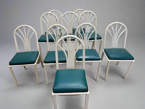 ****LOT OF 10**** LIGHT WEIGHT METAL WHITE CHAIRS + GREEN CUSHION - Bargains R Ours - #collection_name#