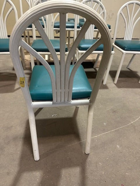 ****LOT OF 10**** LIGHT WEIGHT METAL WHITE CHAIRS + GREEN CUSHION - Bargains R Ours - #collection_name#