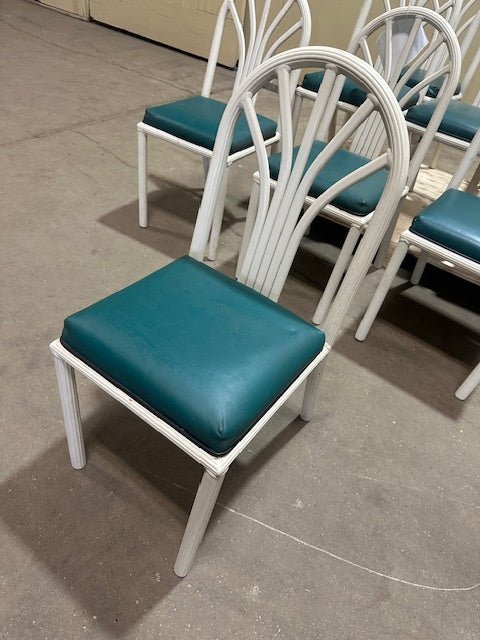 ****LOT OF 10**** LIGHT WEIGHT METAL WHITE CHAIRS + GREEN CUSHION - Bargains R Ours - #collection_name#