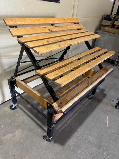 **LOT OF 3** CMS COMMERCIAL HEAVY DUTY WOODEN BAKERY/PRODUCE MERCHANDISING DISPLAY RACK ON CASTERS - Bargains R Ours - #collection_name#