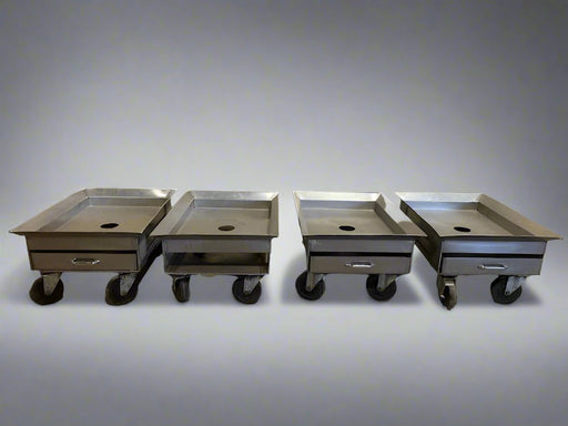 ***LOT OF 4*** STAINLESS STEEL GREASE CATCHER PANS ON DOLLY WITH SLIDE OUT PLATFORM DRAWER PANS ON 5" CASTERS - Bargains R Ours - #collection_name#