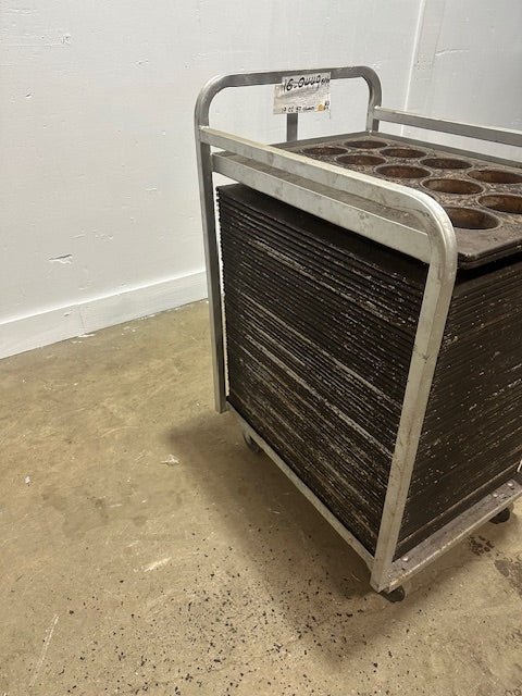 ***LOT OF (60)*** HEAVY DUTY COMMERCIAL LARGE MUFFIN/CUP - CAKE STEEL BAKING PANS w/CART - Bargains R Ours - #collection_name#