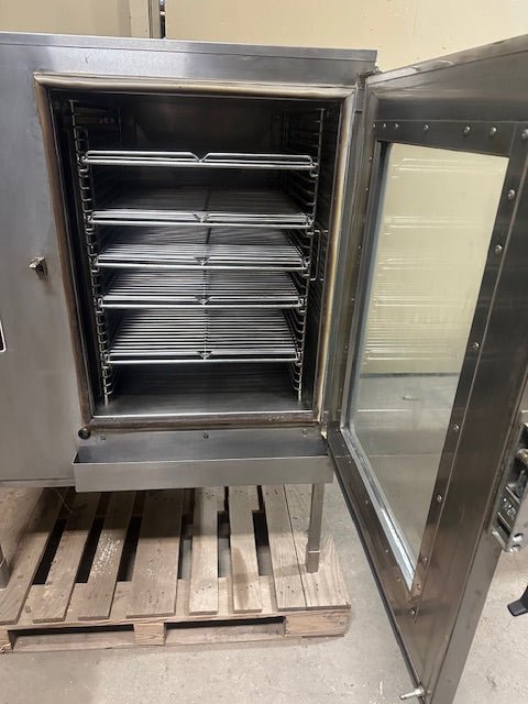 ***MECHANIC SPECIAL *** MARKET FORGE STAINLESS STEEL ELECTRIC GLASS DOOR STEAM/HOT AIR COMBINATION CONVECTION OVEN ON STAND 29 BRACKETS WITH 5 WIRED SHELF - Bargains R Ours - #collection_name#