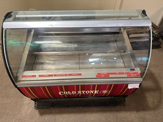 ***MECHANIC SPECIAL***ISA SELF CONTAINED REFRIGERATED INTERIOR LIGHTED FRONT CURVED GLASS DOOR EUROPEAN STYLE GELATO ICE CREAM FREEZER DISPLAY CASE MERCHANDISER ON CASTERS - Bargains R Ours - #collection_name#